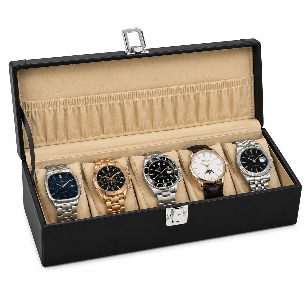 Premium 5-Slot Watch Box with Metal Lock for Wholesale - Image 5