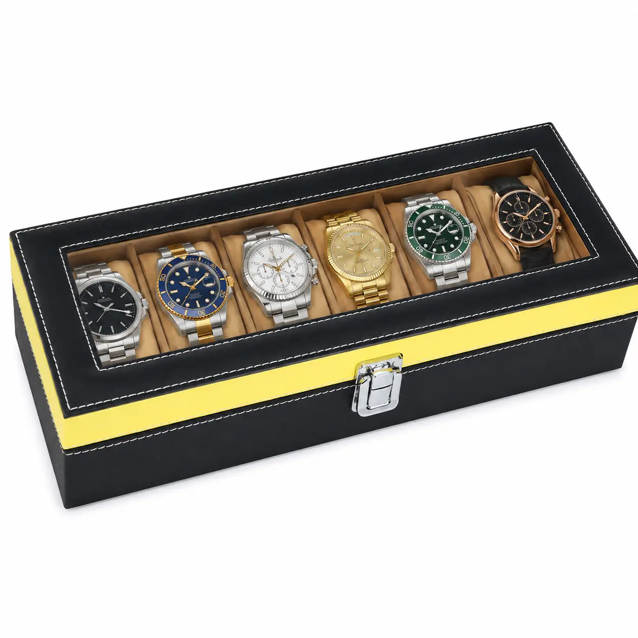 Premium 6 Slot Watch Box with Transparent Lid for Wholesale - Image 2