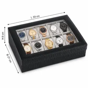 Black 10 Watch Display Box with soft grey cushions