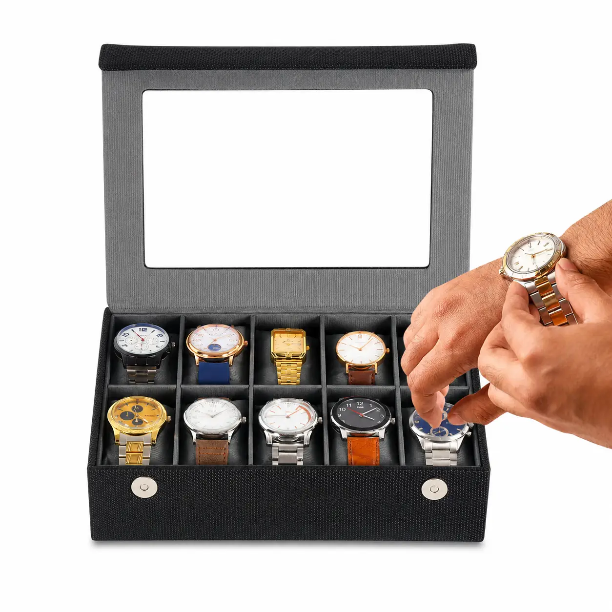 Stunning Black 10 Watch Display Box – Premium Organizer - Image 3