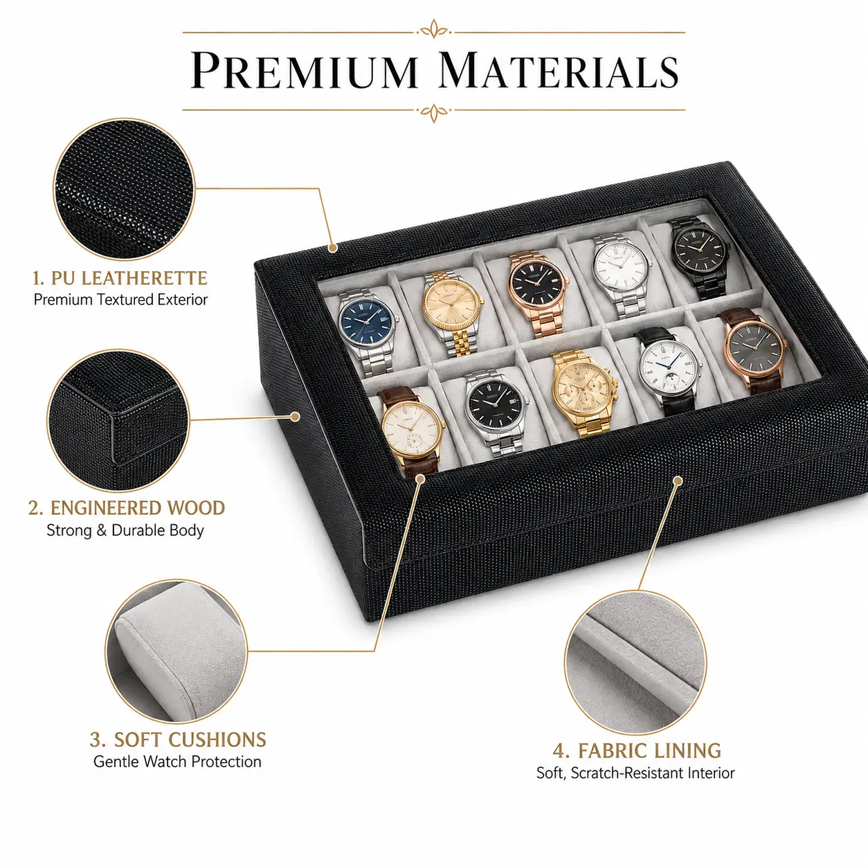 Stunning Black 10 Watch Display Box – Premium Organizer - Image 4