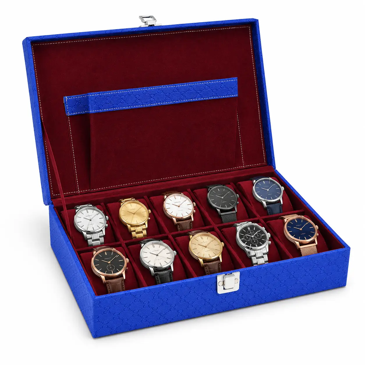 Premium Blue 10 Slot Watch Box Organizer – Stunning Luxury Storage Case - Image 3
