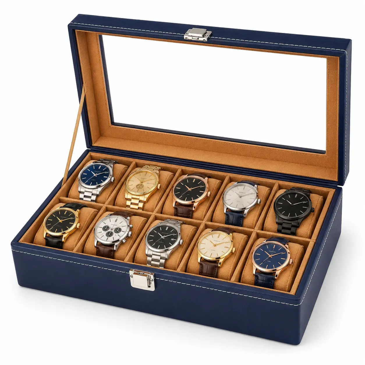 Stunning Navy Blue 10 Slot Watch Box – Premium Watch Organizer - Image 3