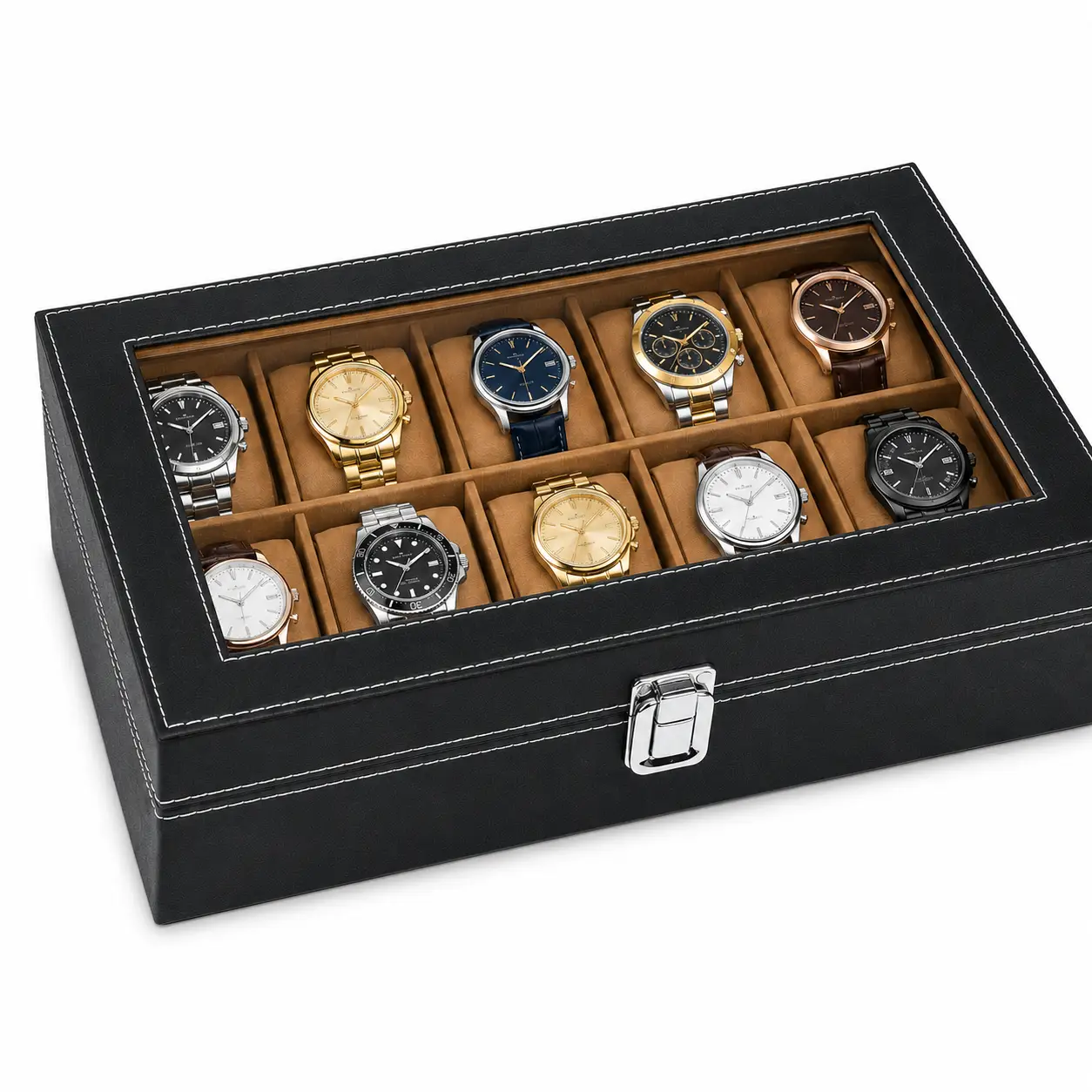 Stunning Premium Black 10 Slot Watch Box Organizer with Clear Lid - Image 4