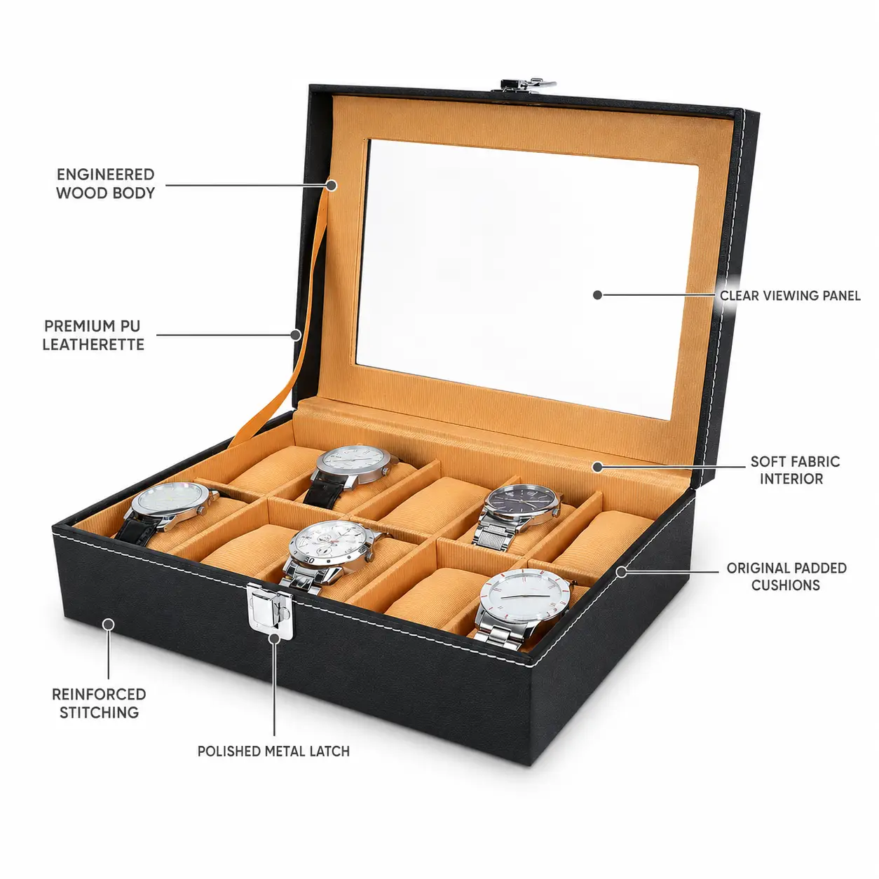Stunning Premium Black 10 Slot Watch Box Organizer with Clear Lid - Image 3