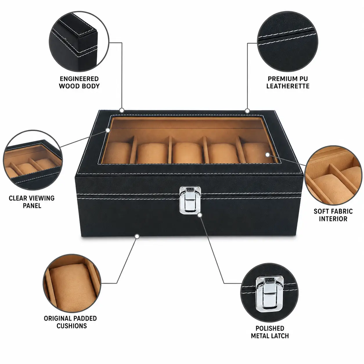 Stunning Premium Black 10 Slot Watch Box Organizer with Clear Lid - Image 2
