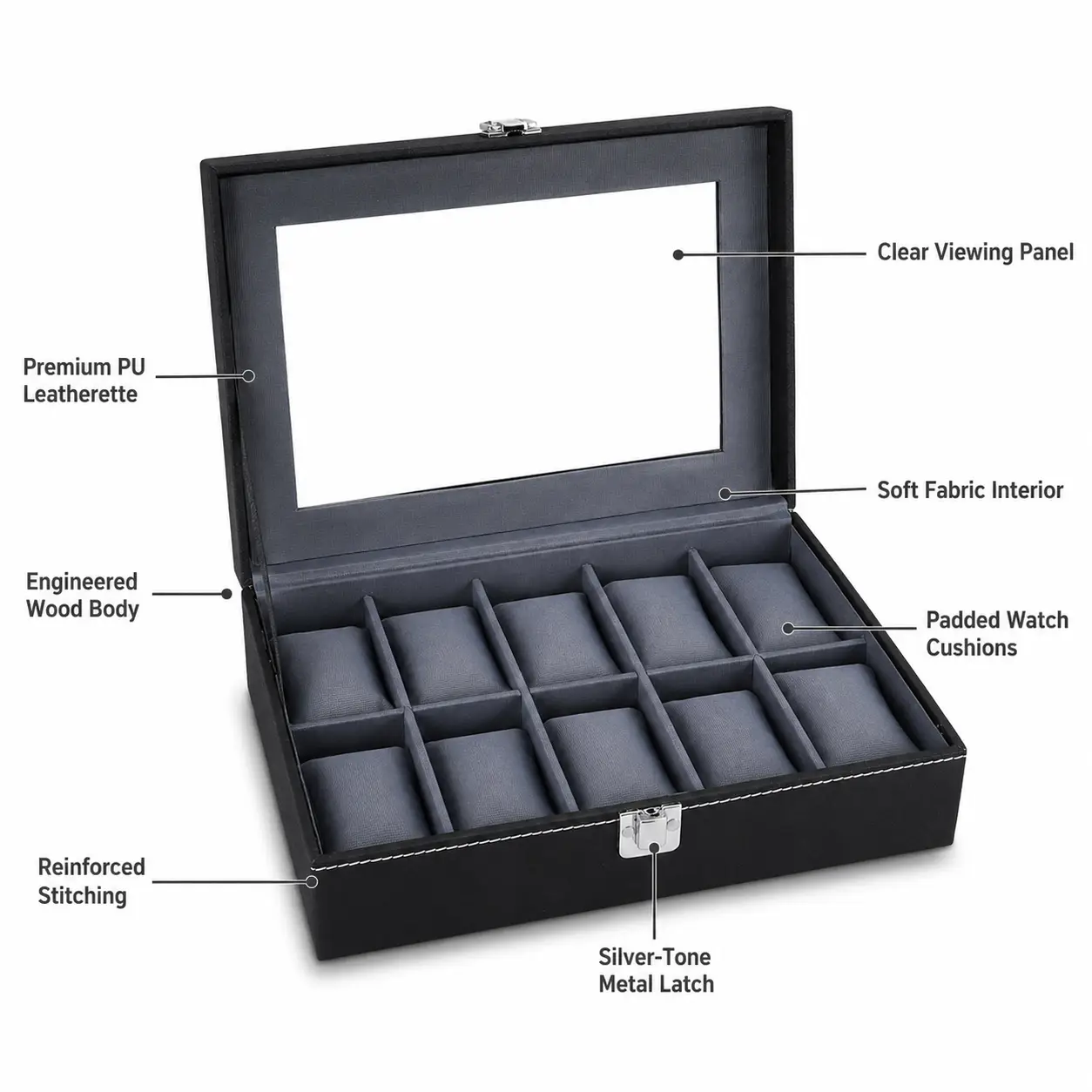 Stunning Black 10 Slot Watch Box – Premium Watch Organizer - Image 3