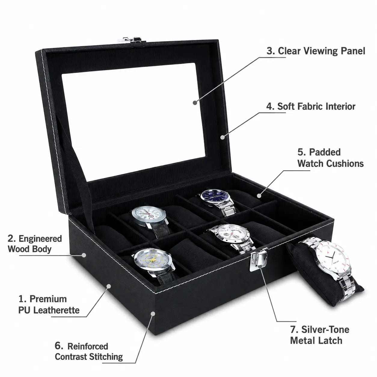 Stunning Black 10 Slot Watch Box – Premium Watch Organizer - Image 2