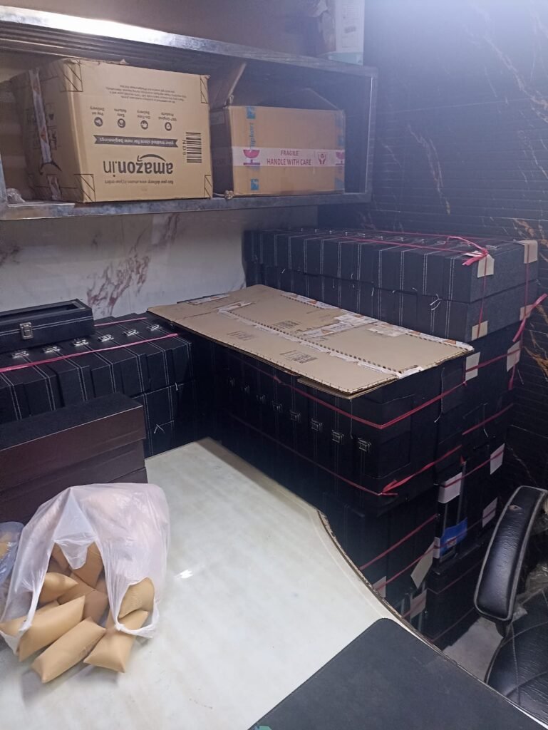 Finished watch boxes prepared for bulk packing
